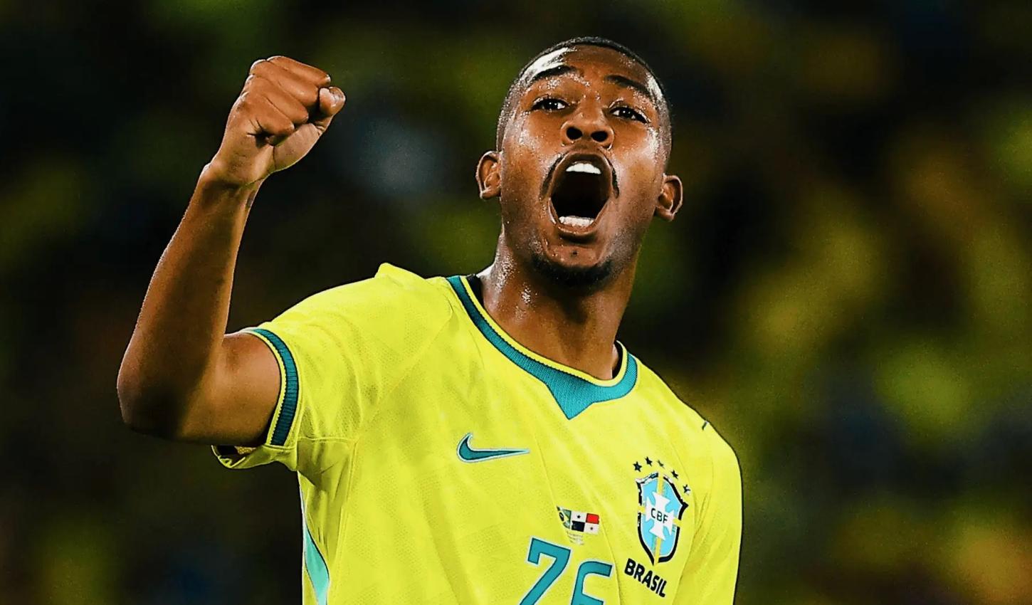 Atacante Rayan celebra primeiro gol pela Seleção Brasileira em goleada sobre o Panamá