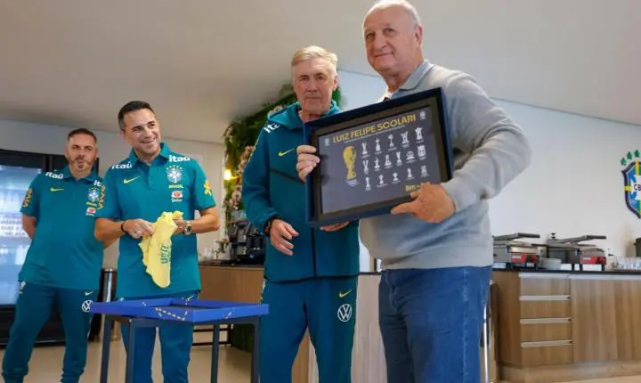 Felipão recebe homenagem em visita a Granja Comary 